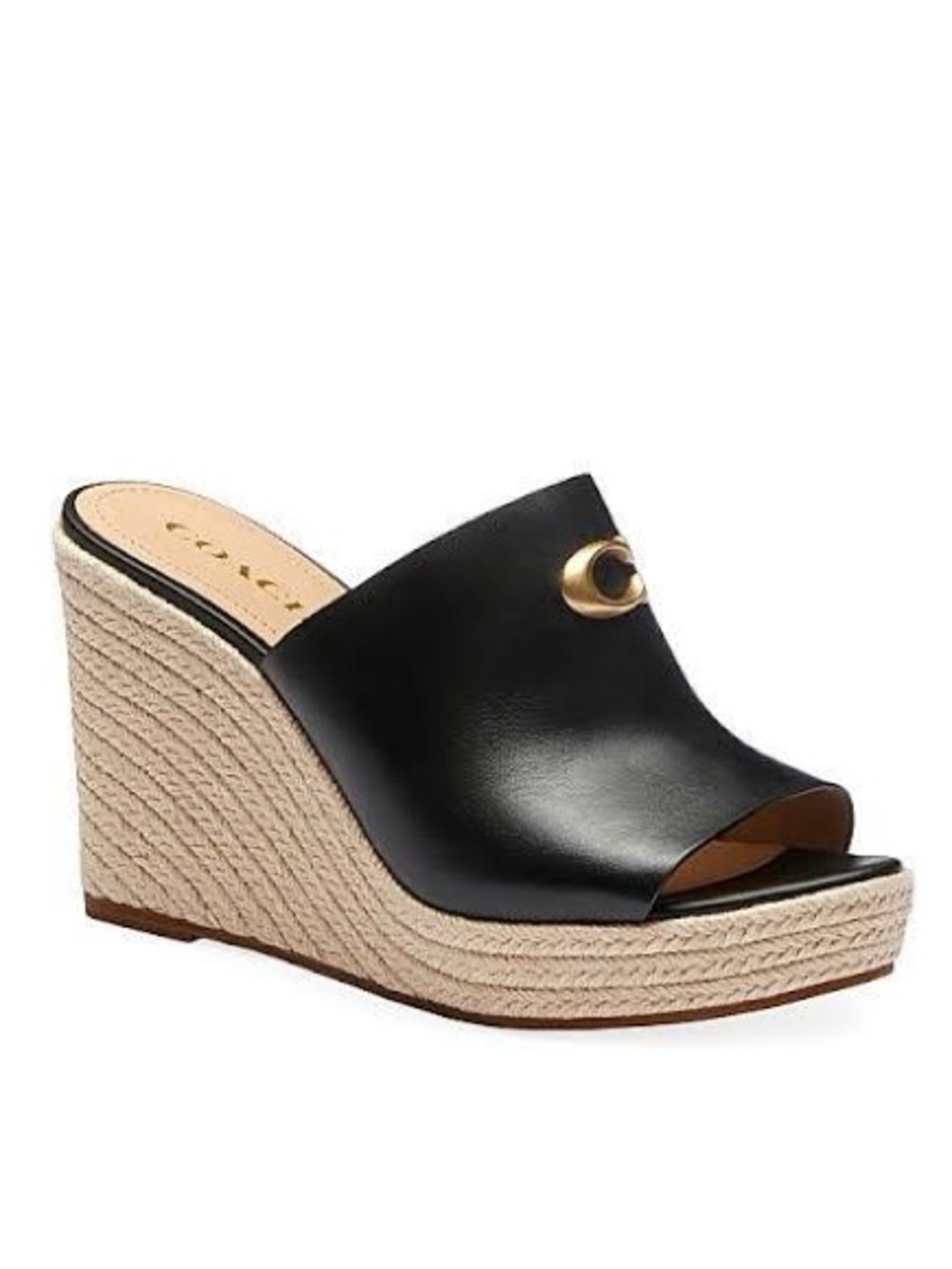 COACH Gloria C Black Leather Espadrille Platform Wedges 10.5 NWOB $175 MSRP